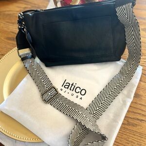 Latico Black Crossbody Bag with Patterned Strap